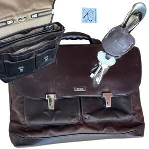 Tumi Formula T Leather Flap Laptop Briefcase Bag Missing Strap As-is